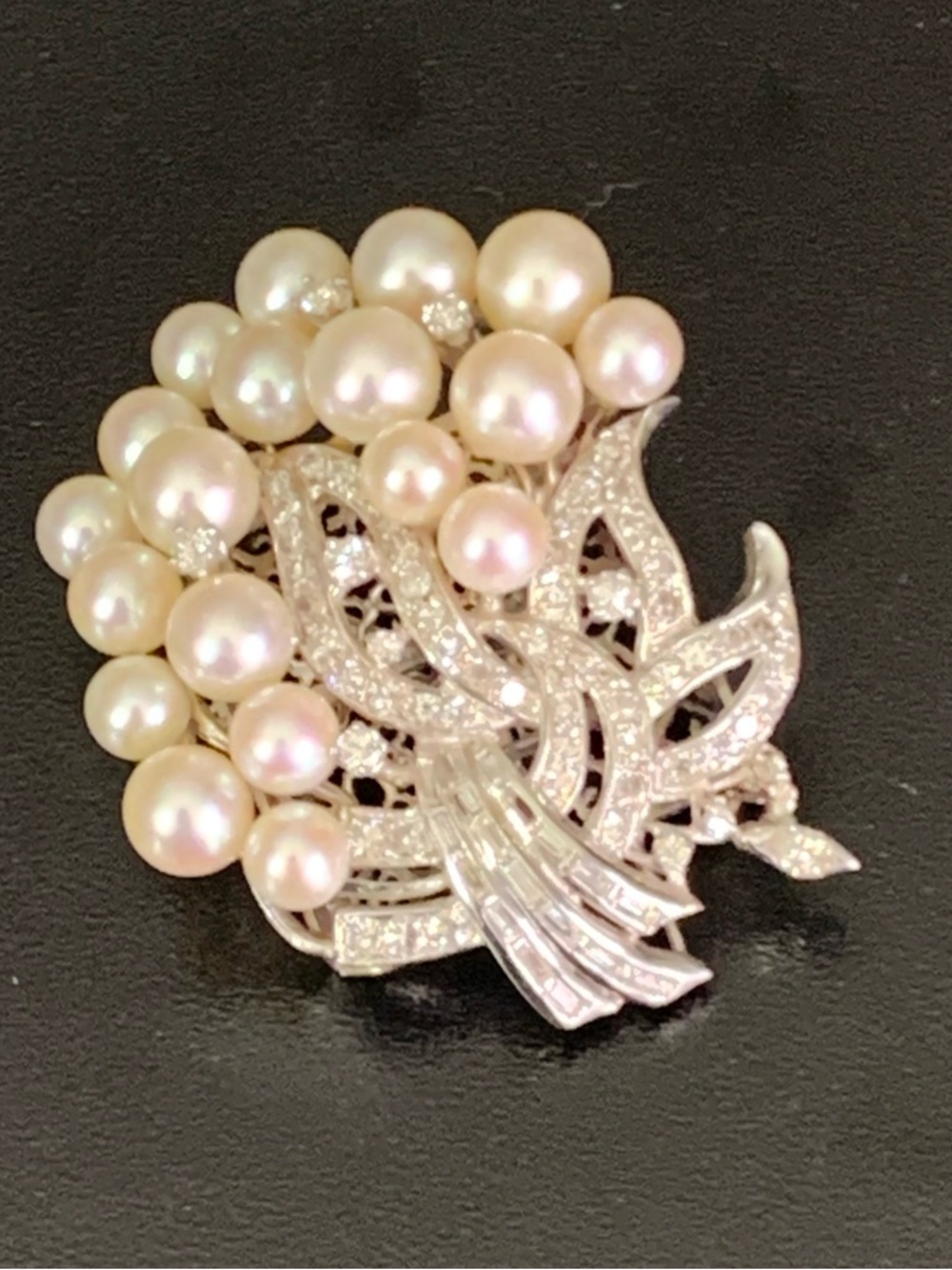 Vintage 14K Gold Pearl & 1ct Diamond Cluster Brooch Pendant / Enhancer 22g Heavy